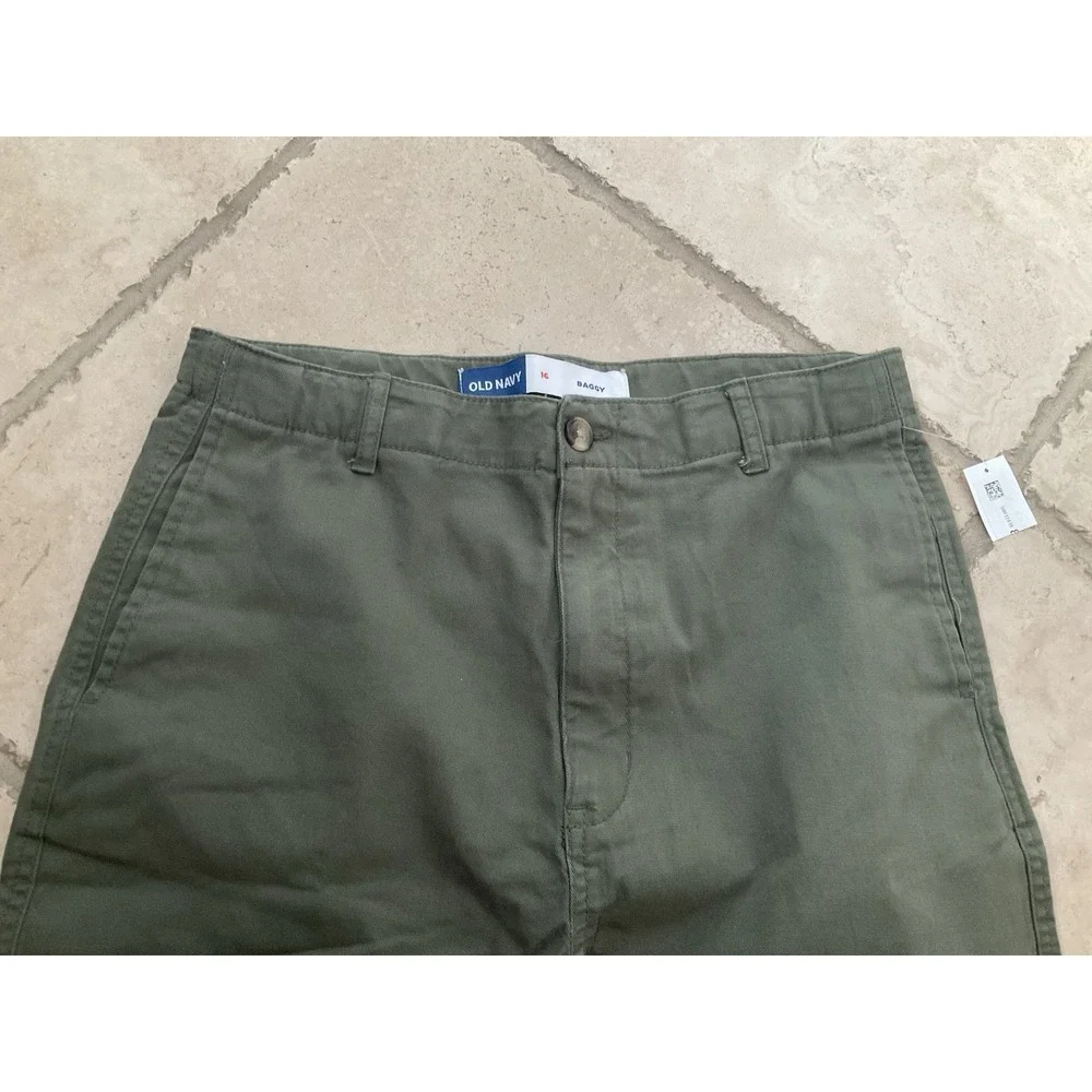 NWT Old Navy Olive Green Baggy Pants, Boys Size 16 - Adjustable Waist Chino